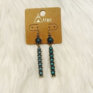 SIlvertone and Turquoise Beaded Bar Earrings